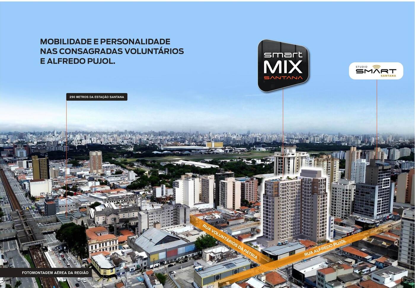 Fotomontagem oficial mostrando o Smart Mix Santana a 290 metros da Estação Santana